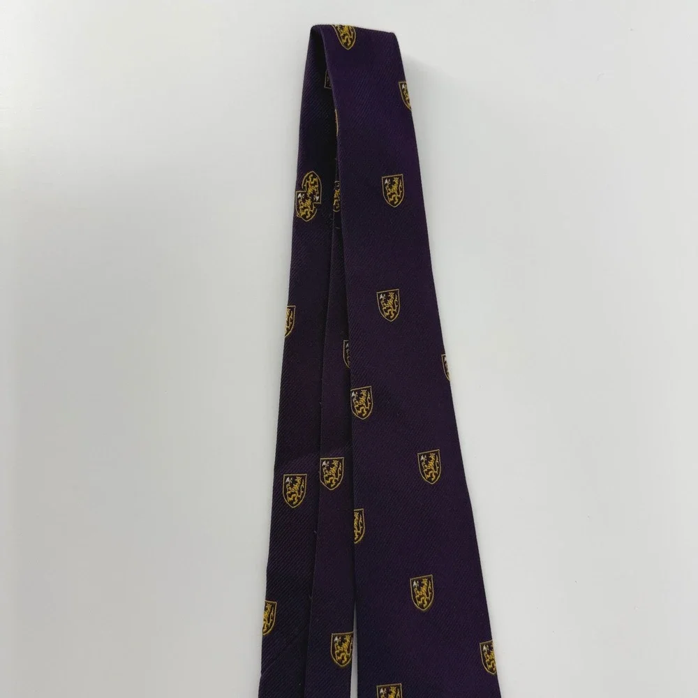 Vintage Polo Ralph Lauren Purple Silk Repp Tie Crested Lion Emblematic Italy